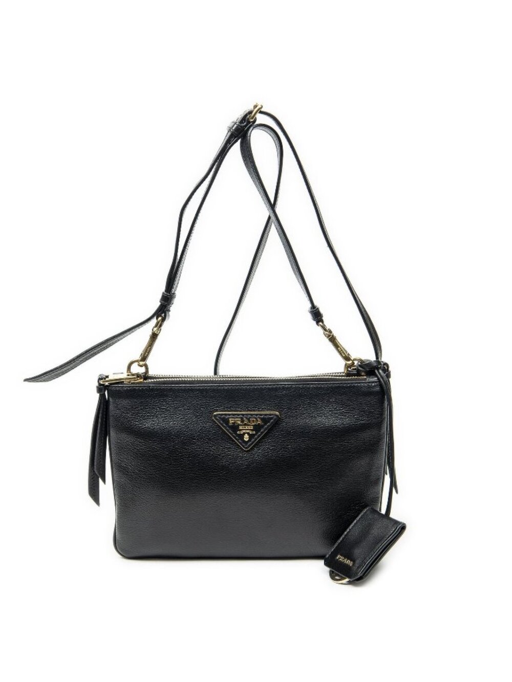Prada Double Pocket Zip Crossbody Black Gray Scalfskin